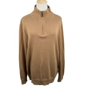 J.Crew Men L Quarter Zip Sweater Camel Tan Cotton BF091 Mock Neck Preppy Classic